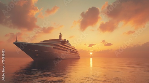 Luxury cruise ship sailing to sea on sunrise  © CREATIVE STOCK