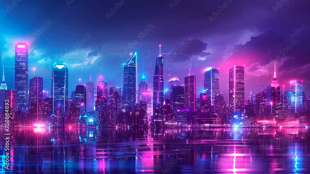 abstract city with colorful neon lines abstract city with colorful neon lines