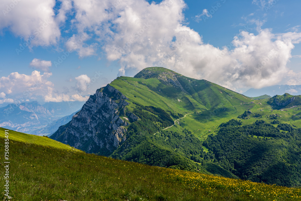 Fototapeta premium Panoramic view of the Monte Baldo mountains on Lake Garda in Italy.