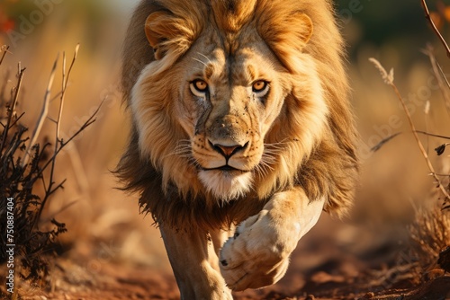 Lions in frantic hunt in the savannah., generative IA © JONATAS