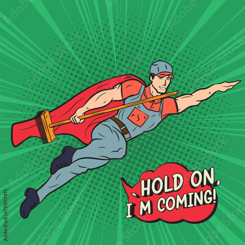 Janitor Man super hero Pop Art Comic Stock vector Illustration