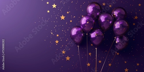  Elegant Purple Balloons & Golden Stars Background