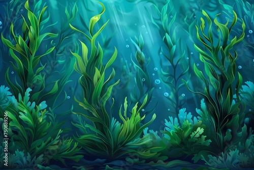 Cartoon underwater spirulina seaweed