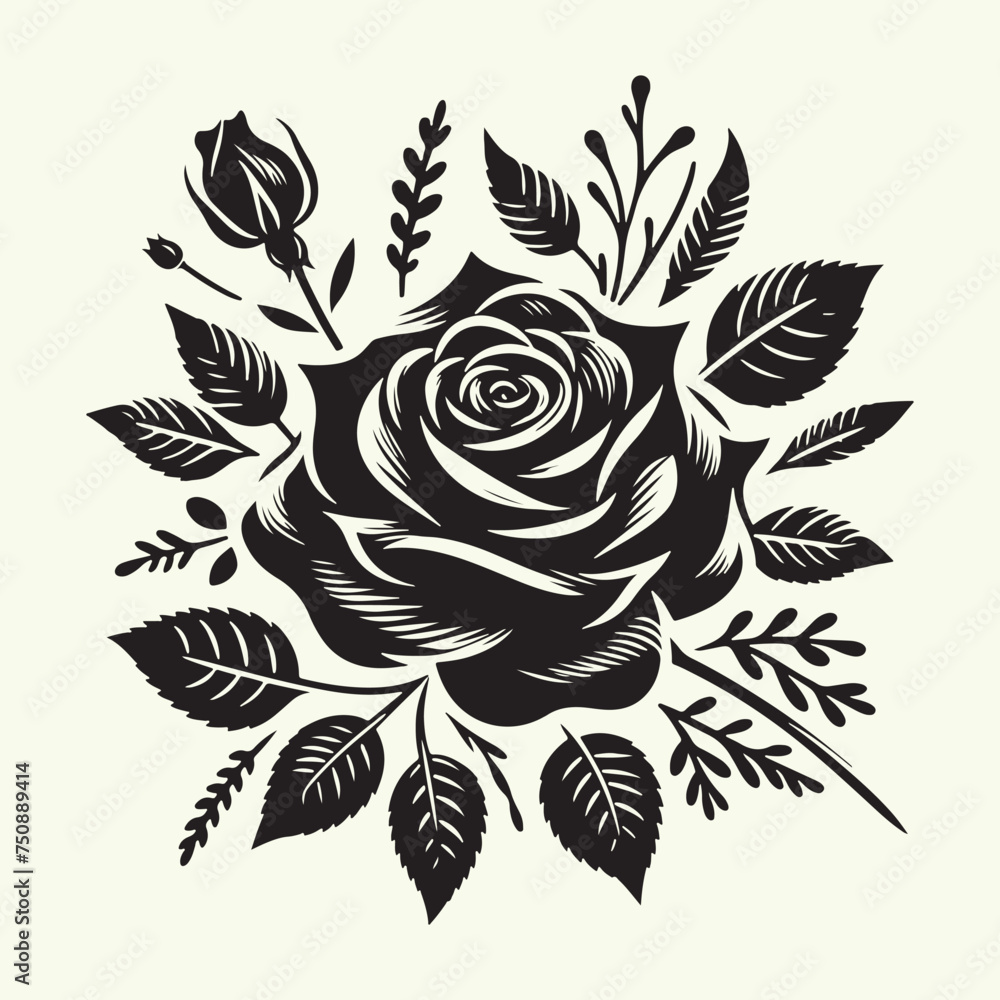 black color Rose silhouette vector illustration