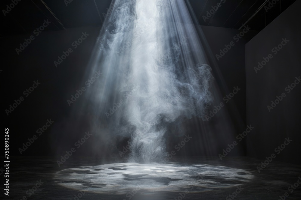 a light beam pouring through mist in a dark room Generative AI a light beam pouring through mist in a dark room Generative AI