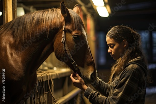 Serene horse receiving veterinary care in stable., generative IA © JONATAS