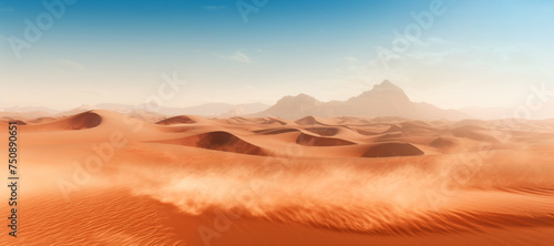 Desert dunes  Sand dunes stretch across the horizon  creating a lonely yet beautiful scenery.