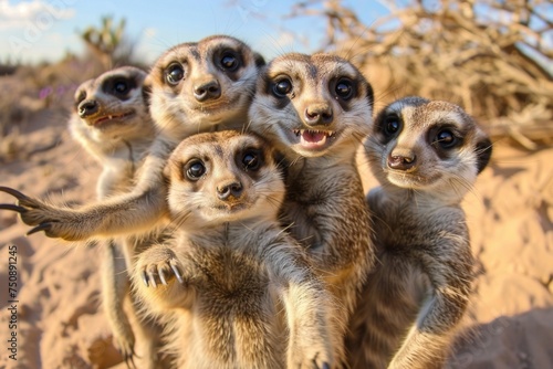 Group of Meerkats Posing in Desert Habitat © Karl