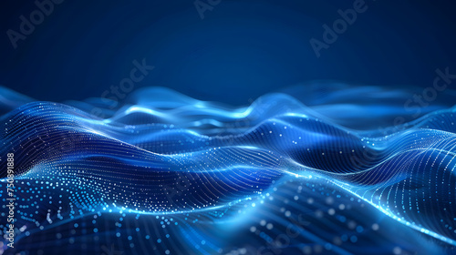 a blue textured background that contains waves and dots, in the style of illuminated landscapes, tilt shift, data visualization