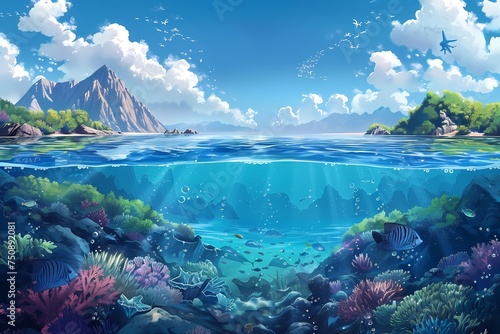 Underwater world panoramic landscape cartoon background