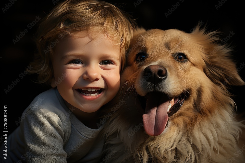 Affectionate dog licks baby with tenderness., generative IA