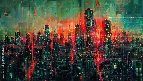 Cyberpunk City Lights  Neon lights illuminate a bustling cyberpunk city  perfect for game or tech backgrounds.