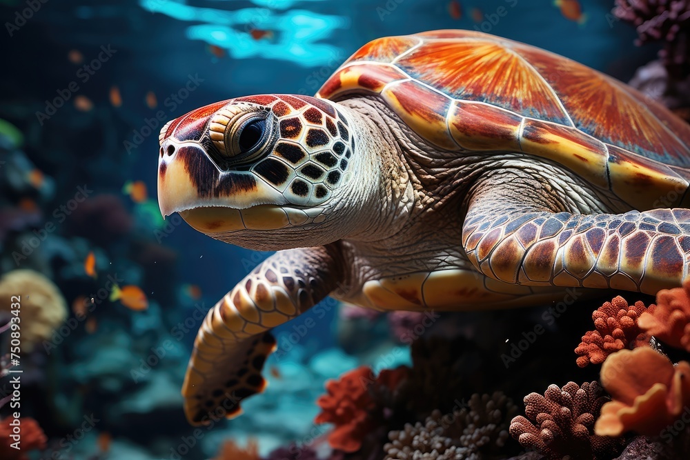 Marine reserve with turtles, sharks and colorful reefs., generative IA Marine reserve with turtles, sharks and colorful reefs., generative IA