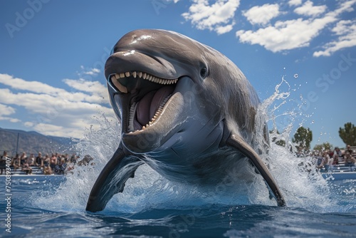 Aquatic show dolphins, whales and giant pools., generative IA © JONATAS