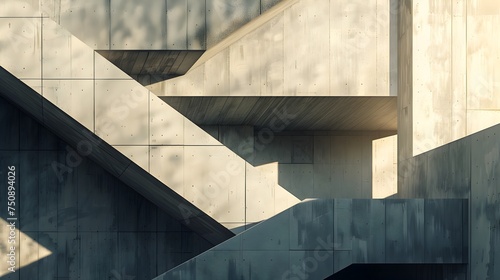 Abstract Concrete Staircase with Geometric Shadows - Generative AI