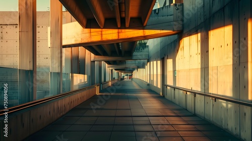 Sunset Light in Modern Pedestrian Walkway - Generative AI