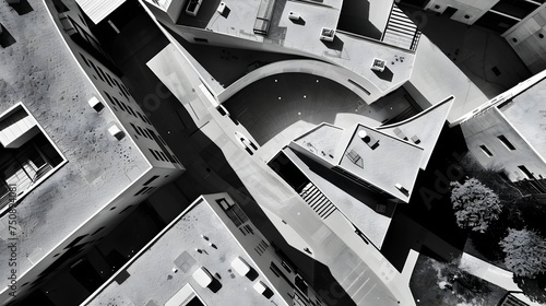Monochrome Top-Down View of a Complex Architectural Structure - Generative AI