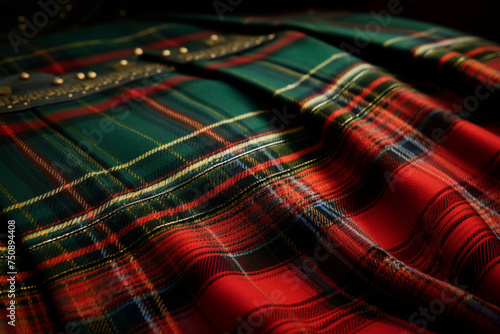 Close-Up of Traditional Scottish Tartan Kilt Fabric
