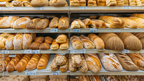 bread shelf in the supermarket, 