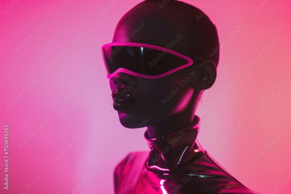 Captivating silhouette of a person with a virtual reality headset illuminated by a mystical pink neon light Captivating silhouette of a person with a virtual reality headset illuminated by a mystical pink neon light