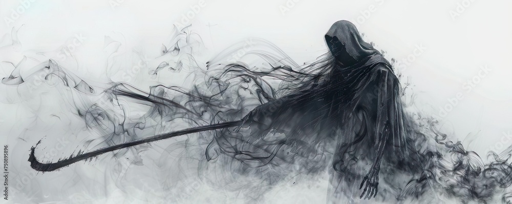 Fototapeta premium Silhouette of grim reaper death with scythe