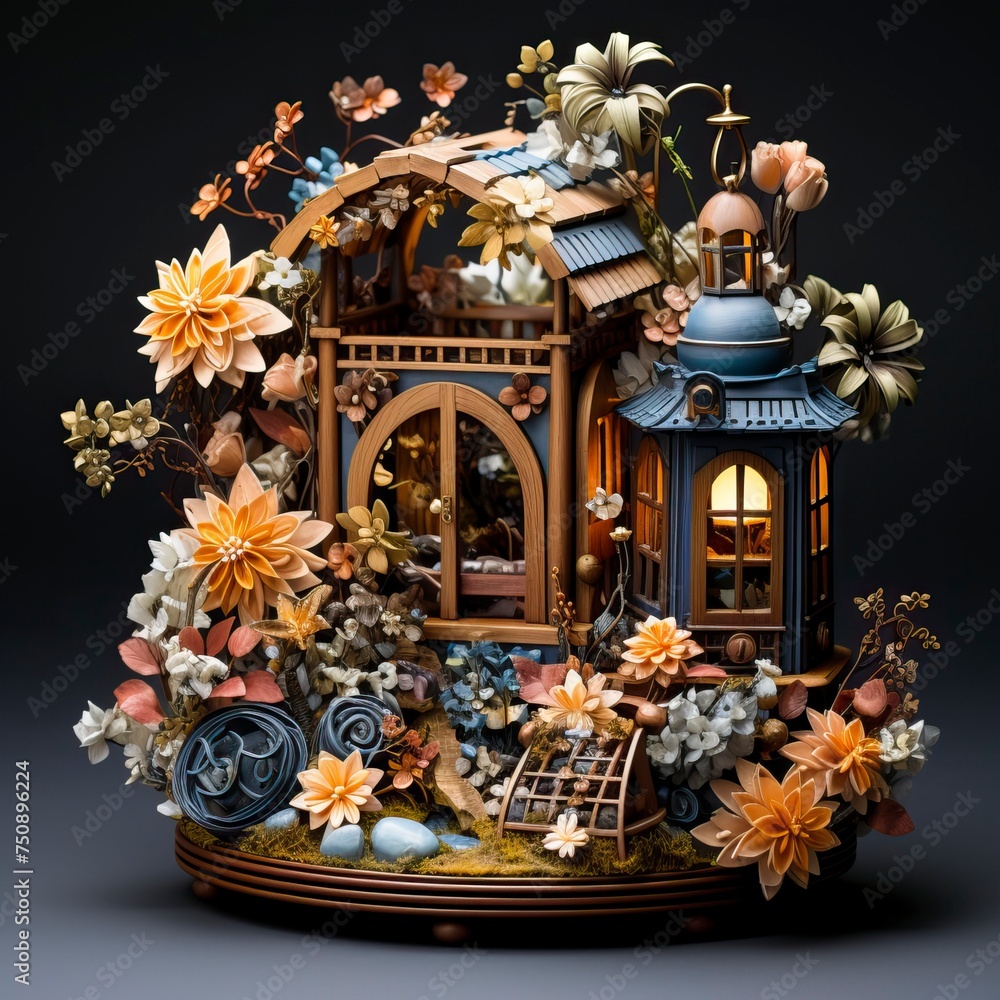 Obraz premium A house and some lanterns with a jholloav roth in it