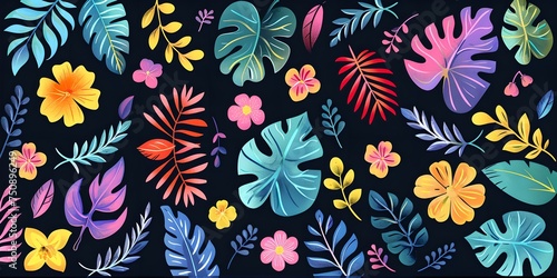 Summer pattern with tropical leaves and flowers