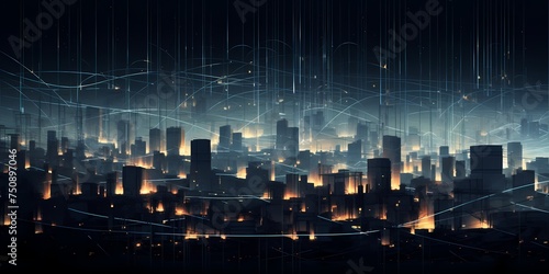 An intricate network of pulsating lines, reminiscent of a futuristic city skyline.