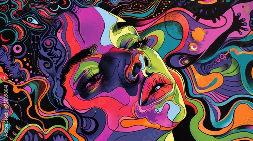 Colorful Psychedelic Illustration of a Woman photo