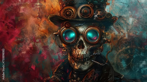 Colorful Steampunk Skull Wallpaper Art