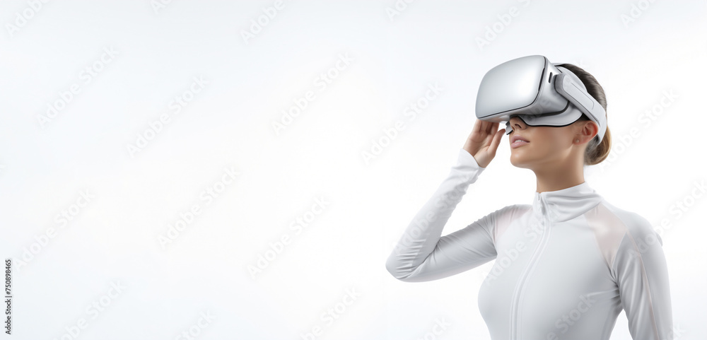 Young woman using virtual reality headset Young woman using virtual reality headset