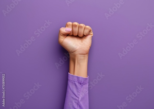 "Empowering Women's Day Icon - Raised Purple Fist Symbolizing Feminism and Activism in Stock Icon Design"
