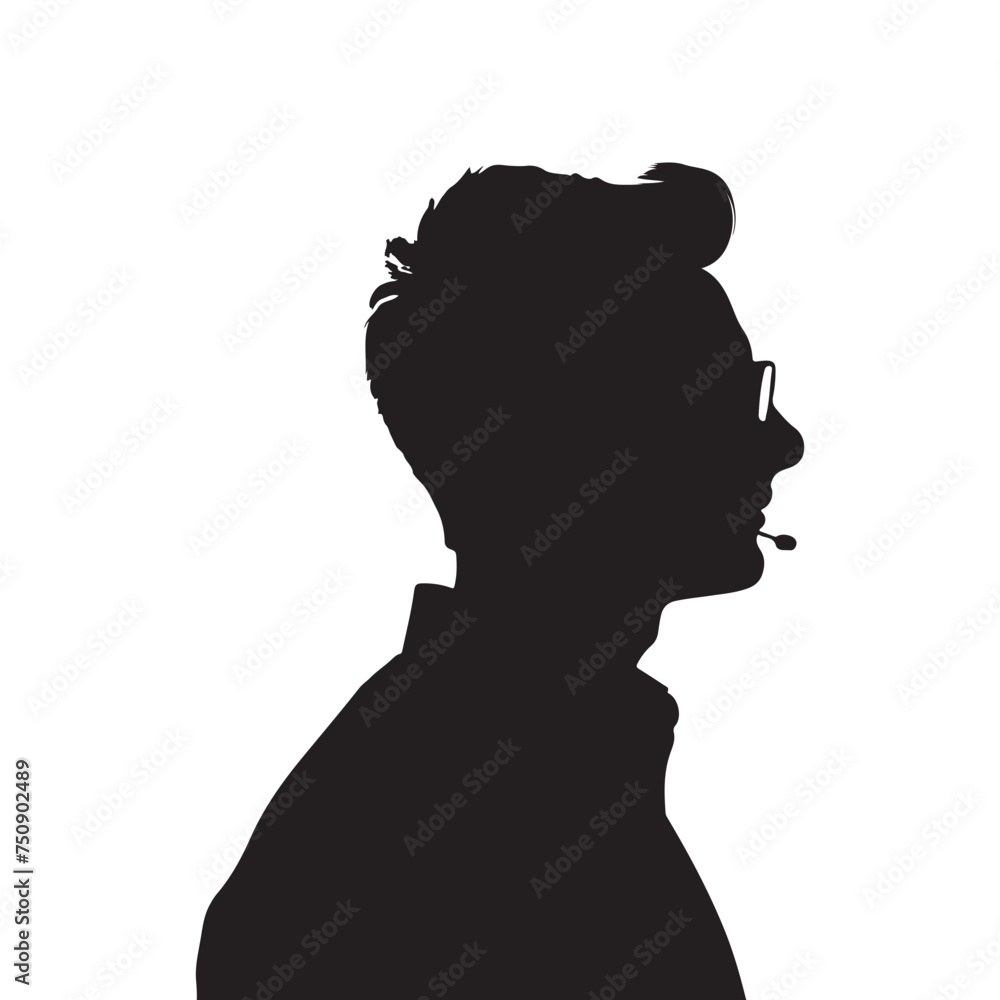 black silhouette of a IT Professional with thick outline side view isolated