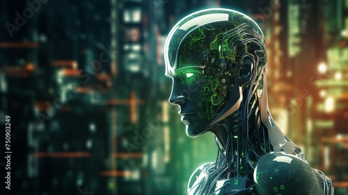 robot humanoid on neon green background