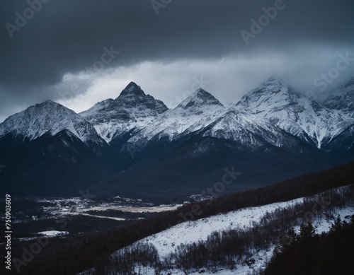 Moody photo of mountains at winter