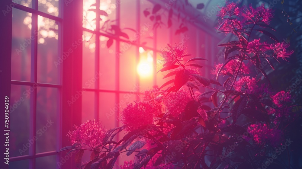 a plant in front of a window with the sun shining through the window and the plant in front of the window. a plant in front of a window with the sun shining through the window and the plant in front of the window.