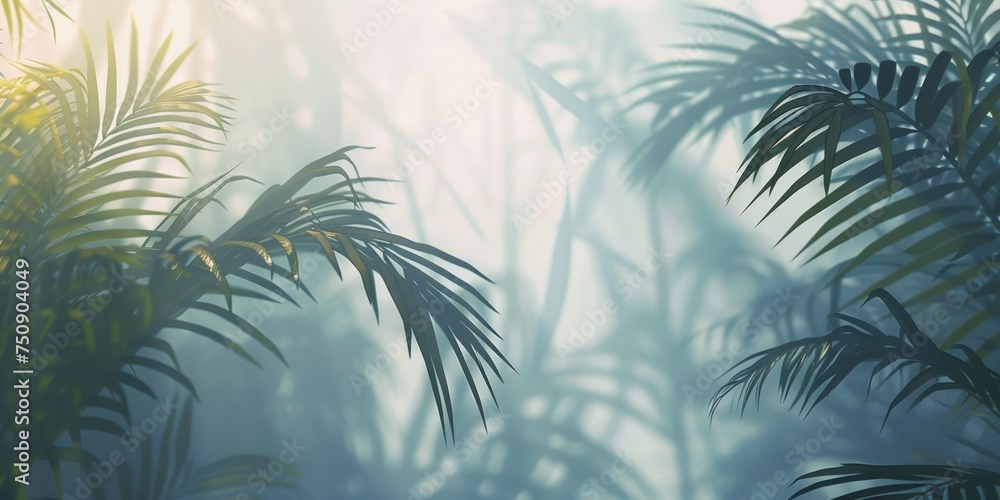 Ephemeral dance of light and shadow amongst indoor palms, soothing and artistic - obrazy, fototapety, plakaty 