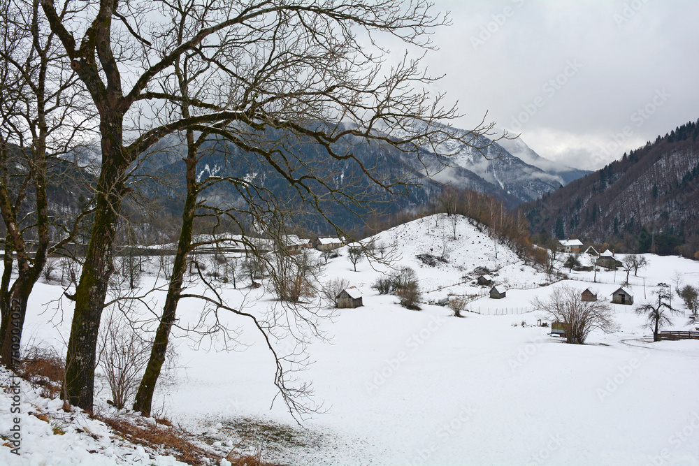 Deep winter snow in Val Pontebbana, north of Pontebba in Udine Province, Friuli-Venezia Giulia, North East Italy. Late February Deep winter snow in Val Pontebbana, north of Pontebba in Udine Province, Friuli-Venezia Giulia, North East Italy. Late February