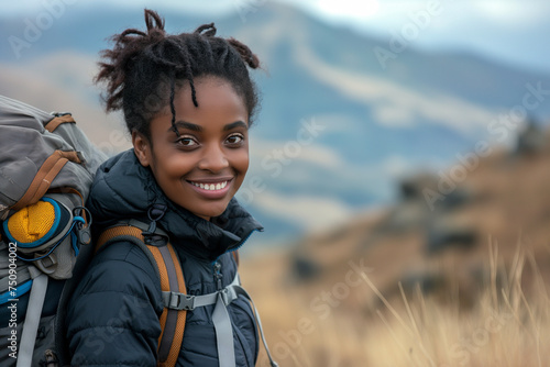 Young Female Traveler Explores the Mountain Alone