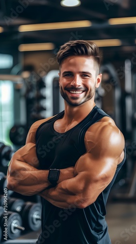 American Male Personal Trainer Smiling with Gym Background © Terry A.I. Gallery