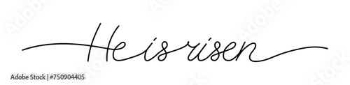 He is risen one continuous line simple minimalist lettering vector illustration isolated on transparent background. Editable stroke