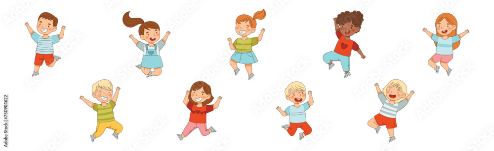 Happy Kids Jump with Joy and Excitement Vector Set Happy Kids Jump with Joy and Excitement Vector Set