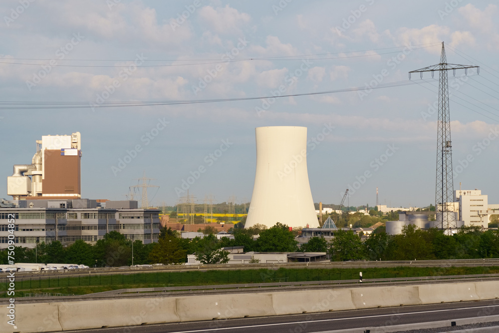 Nuclear Power Plant With Trees in Foreground