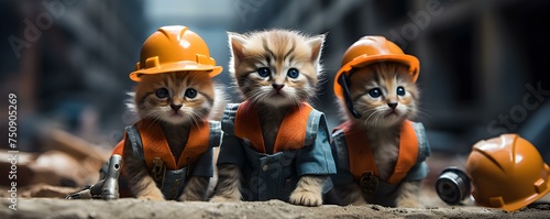 Adorable kittens dressed as construction workers ready for their next project. Concept Animal Fashion, Cute Critters, Cosplay Kitties, Construction Cats, Feline Fun
