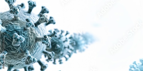 Abstract representation of a virus particle in a cool blue tone on white