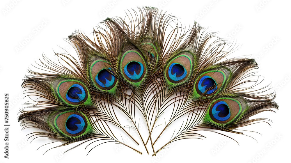 Fototapeta premium Peacock Feathers Spread Out isolated on white or transparent background