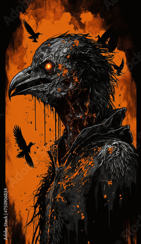 T-shirt design, zombie raven