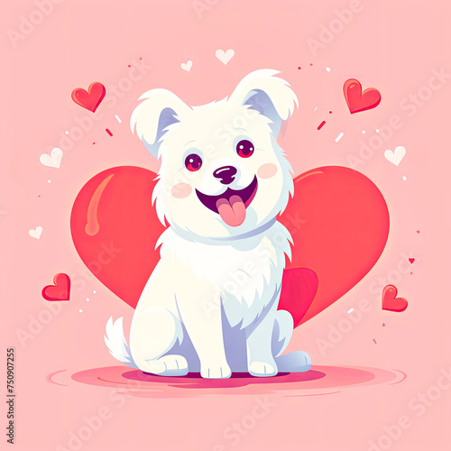 Happy dog with heart feeling in love in flat style.