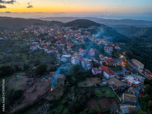 Beautiful Drone View of  Sokraki Village, Corfu, Greece During Sunset