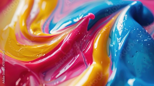 Close-up of nail polish flow with vibrant colors mix